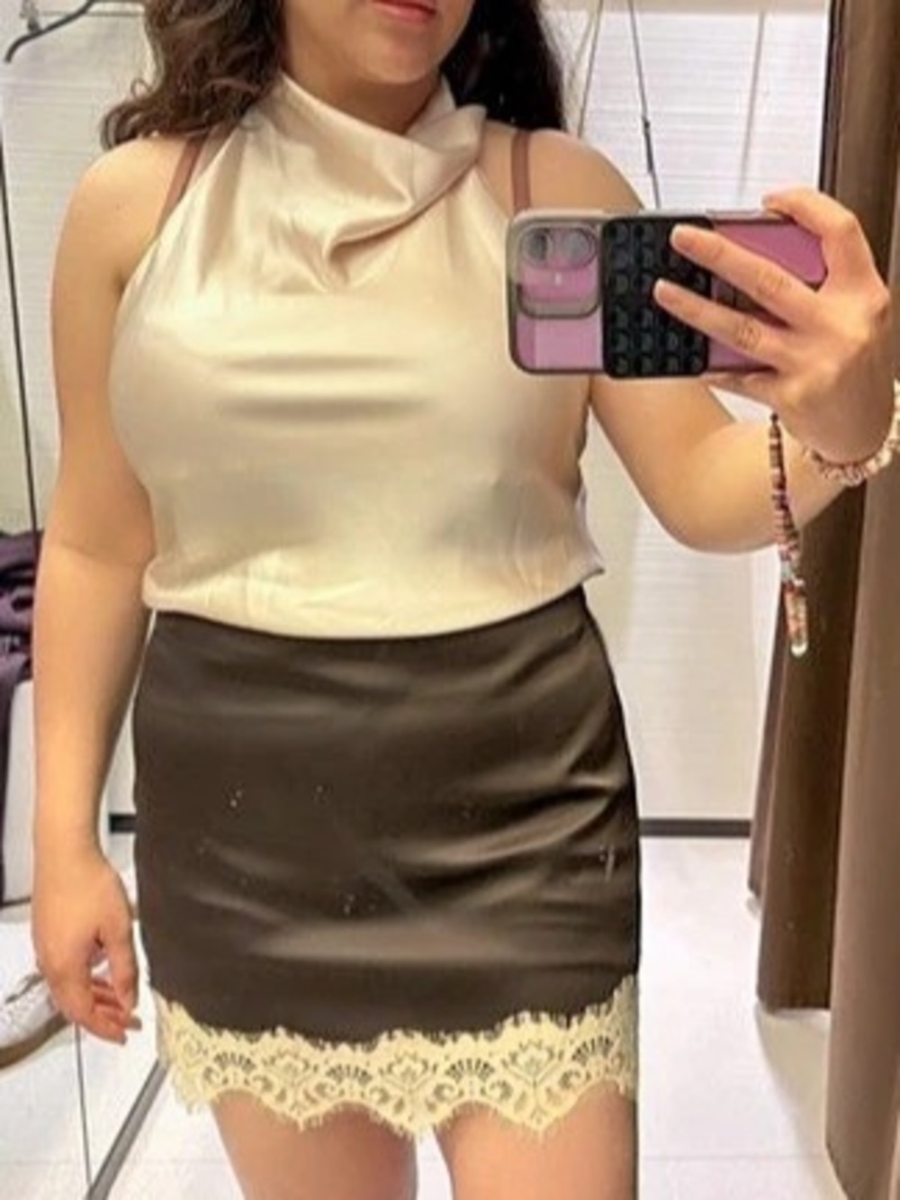 Zara Lace Trim Mini Skirt in Black & Cream